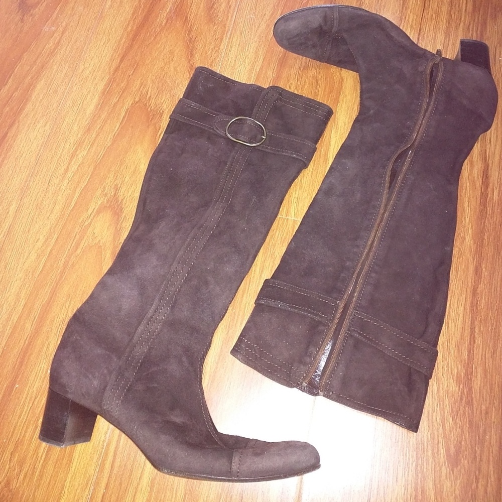 Cole Haan Chocolate suede boots block heel